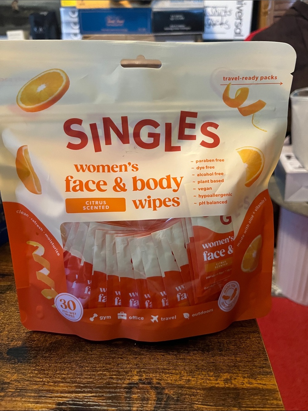 Single Women's Citrus Face & Body Wipes - Orange and Cream Packaging